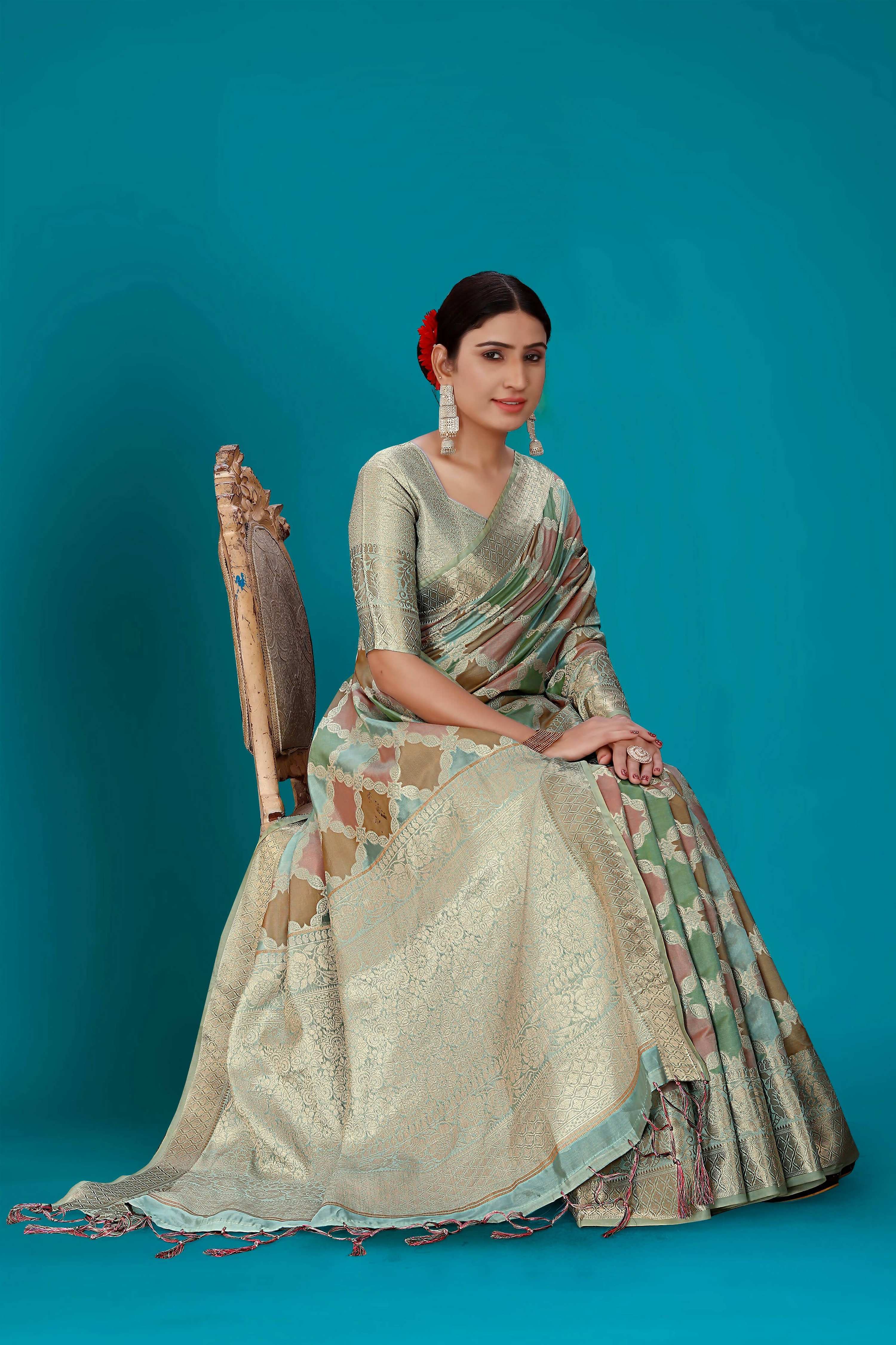 Sky Blue Soft Organza Woven Design Saree with Unstitched Blouse Piece - Zaara