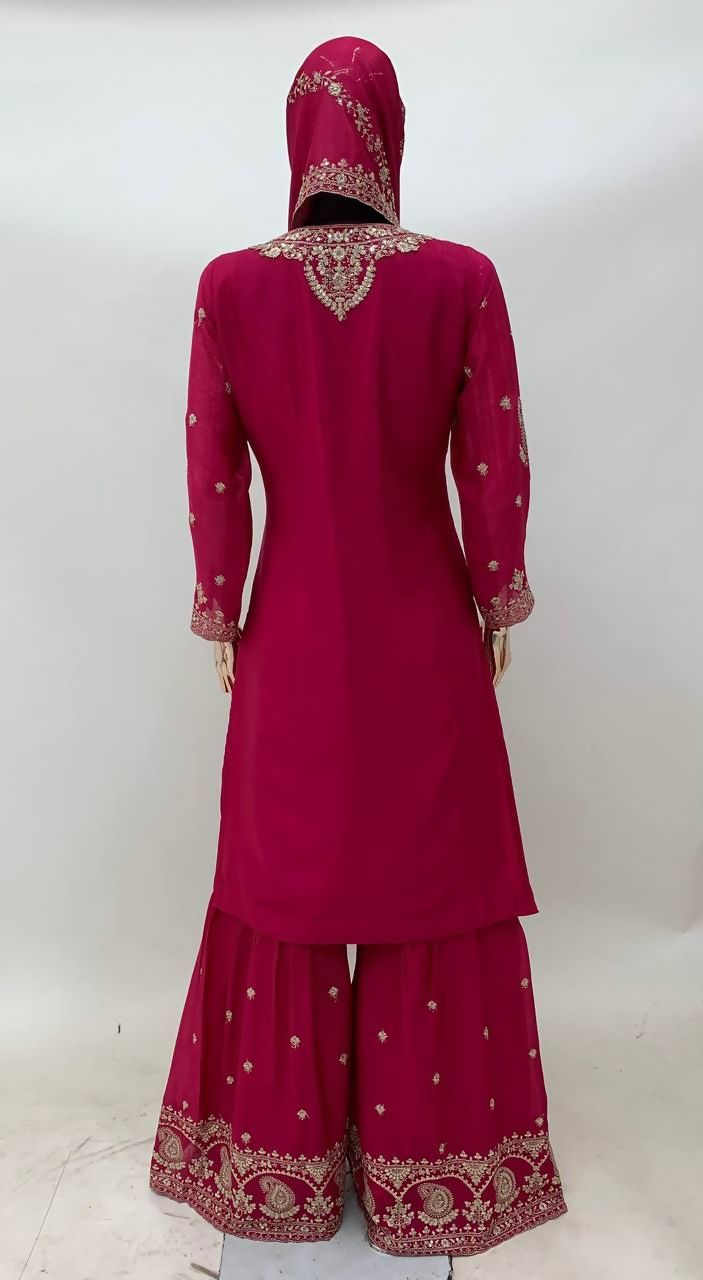 Lorenvalley Fashion Pink Chinon Embroidery With Sequince Work Salwar Kameez Stitched