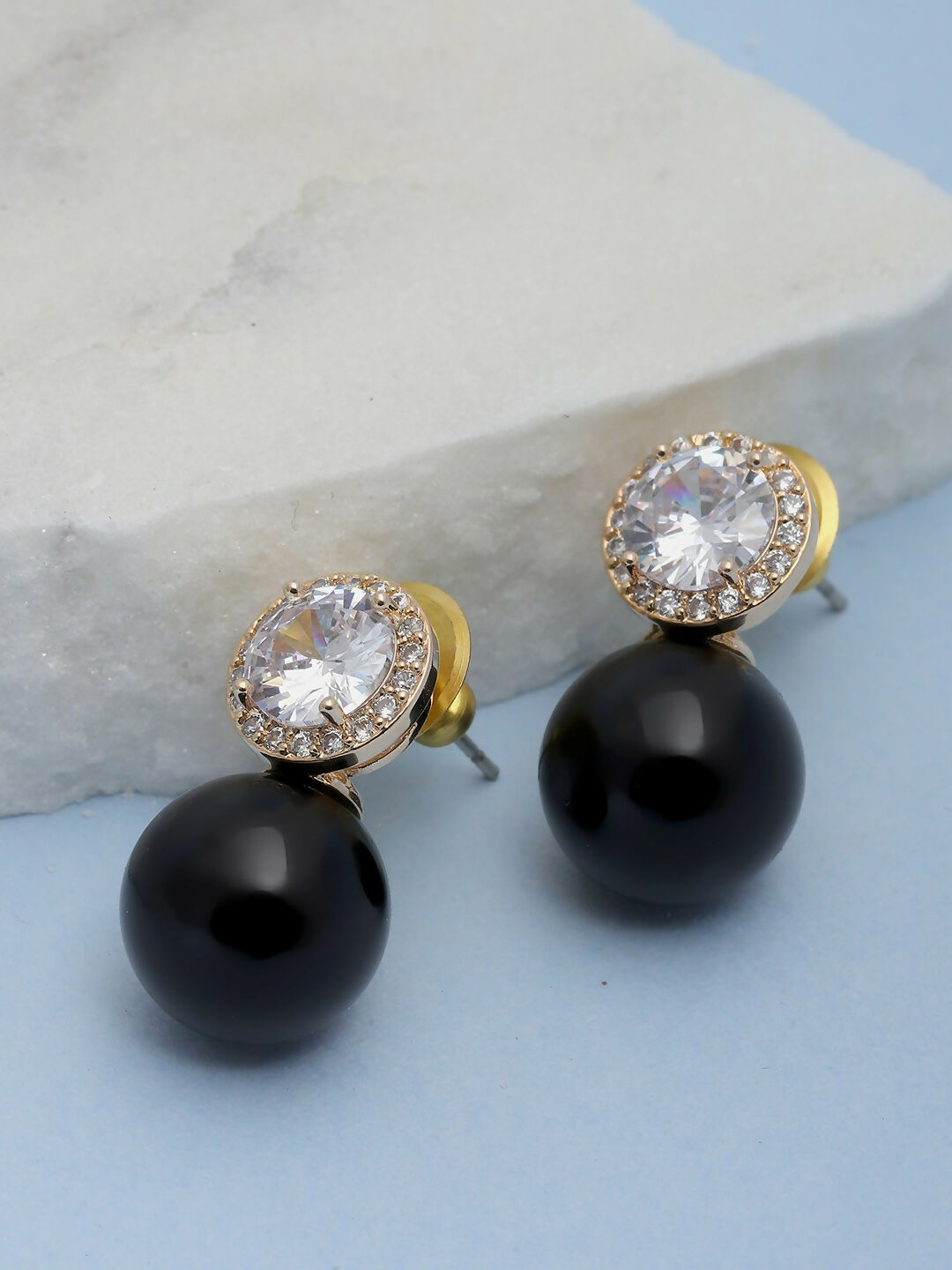 Diamond Studs with Black Drop- Ruby Raang