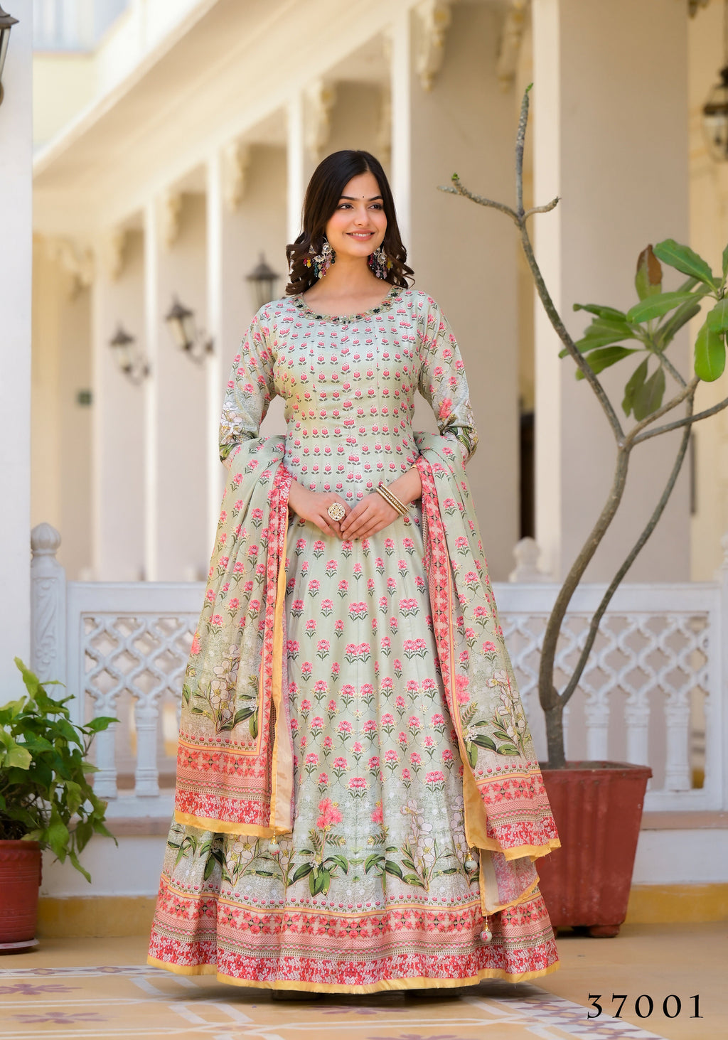 Partywear Designer Pista Dola Silk Anarkali suit with Dupatta - Samyukta