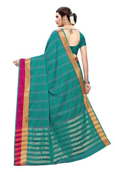Vamika Rama Cotton Silk Weaving Saree (Rimi Checks Rama)