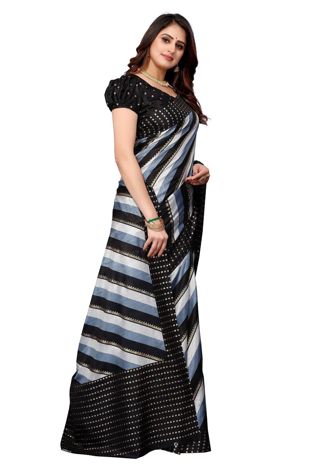 Vamika Ethnic Fire Black Foil Print Art Silk Saree