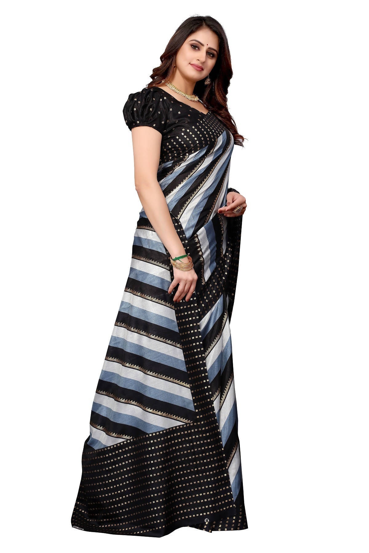 Vamika Ethnic Fire Black Foil Print Art Silk Saree