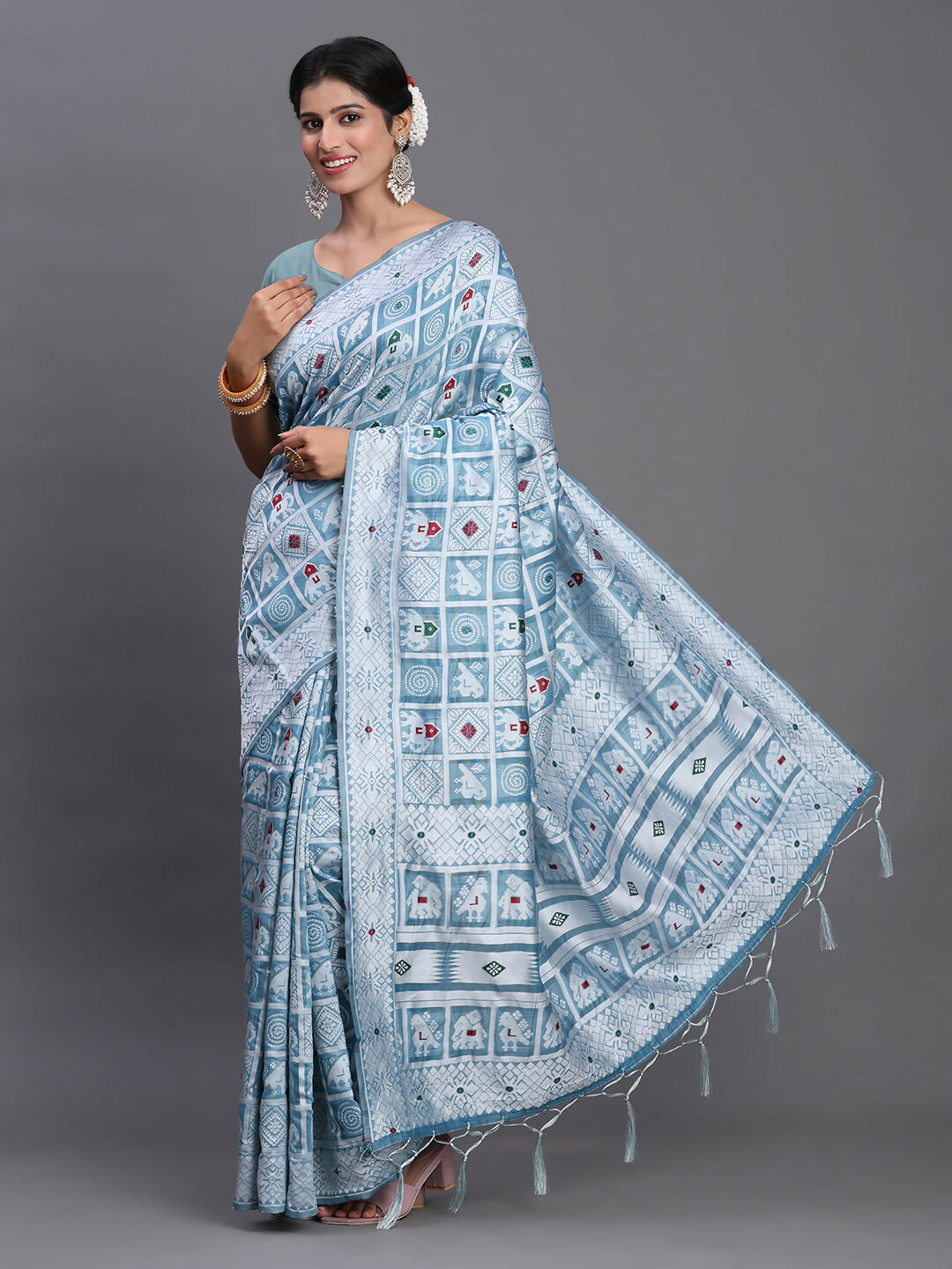 Shree Shyam Fashion Linen Cotton Sky Blue Saree
