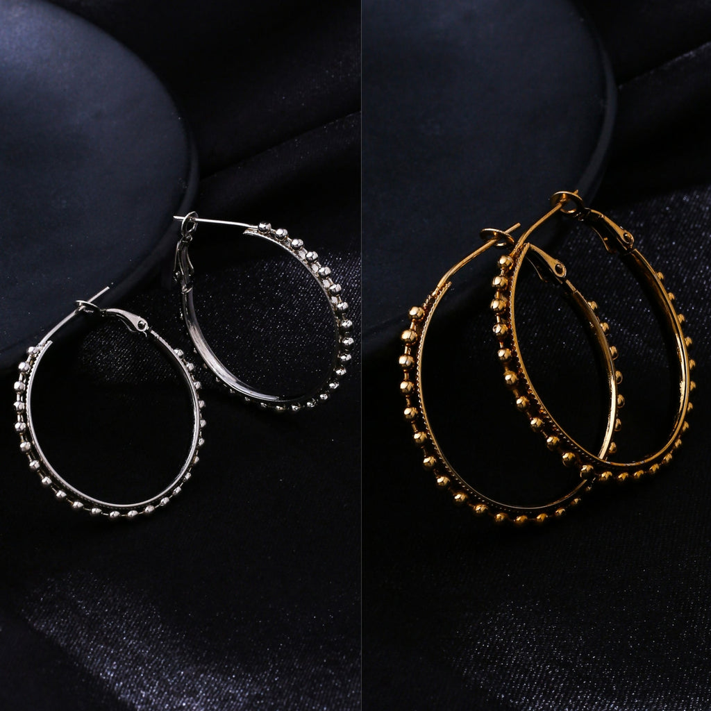 NVR Women's Set of 2 Gold & Silver Beaded Circular Hoop Earrings