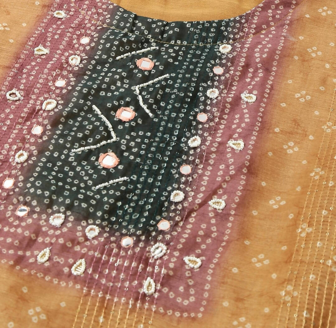 Orange Chinon Digital Printed With Hand Work Kurta - Himanshi