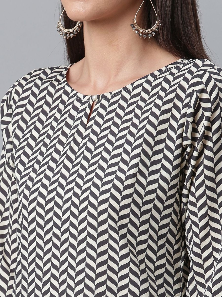 Ahalyaa Black & White Digital Print Crepe Kurta and Pant With Dupatta Set
