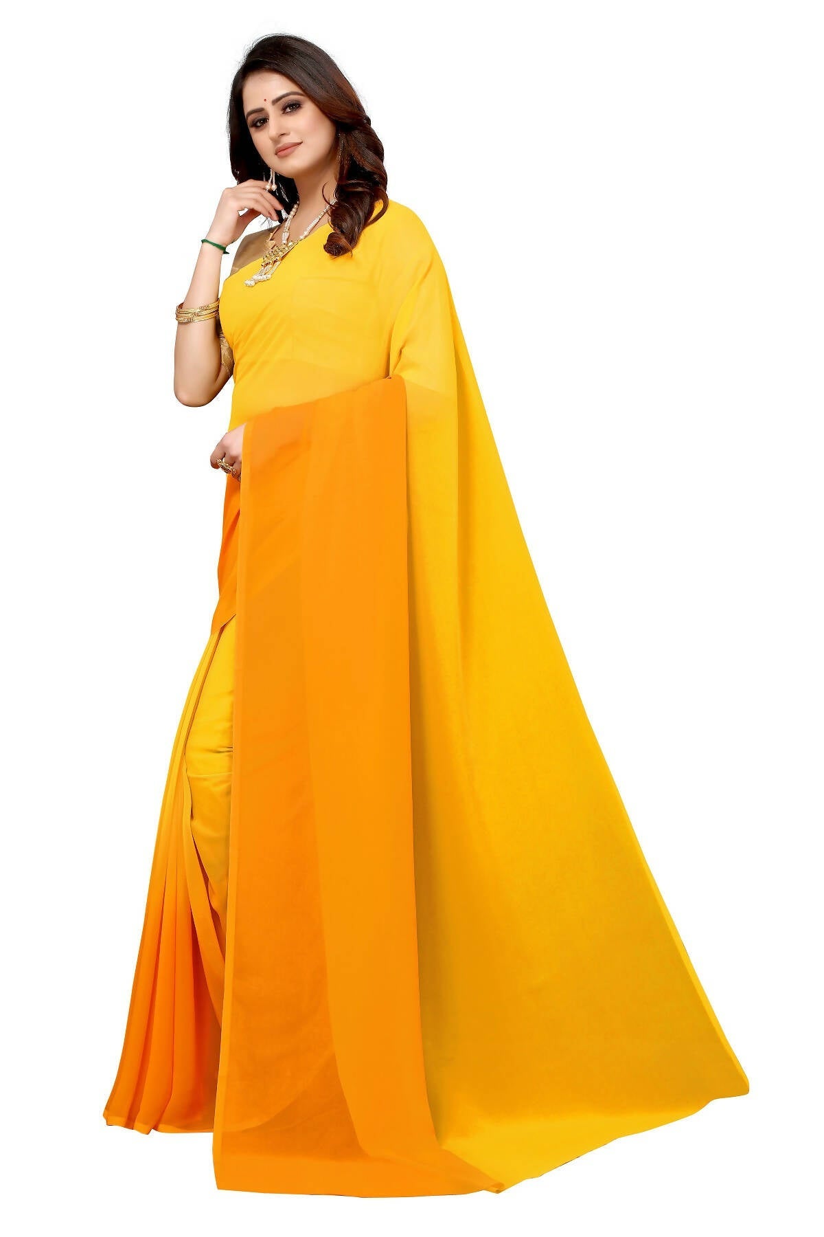 Vamika Yellow Half N Half Georgette Saree