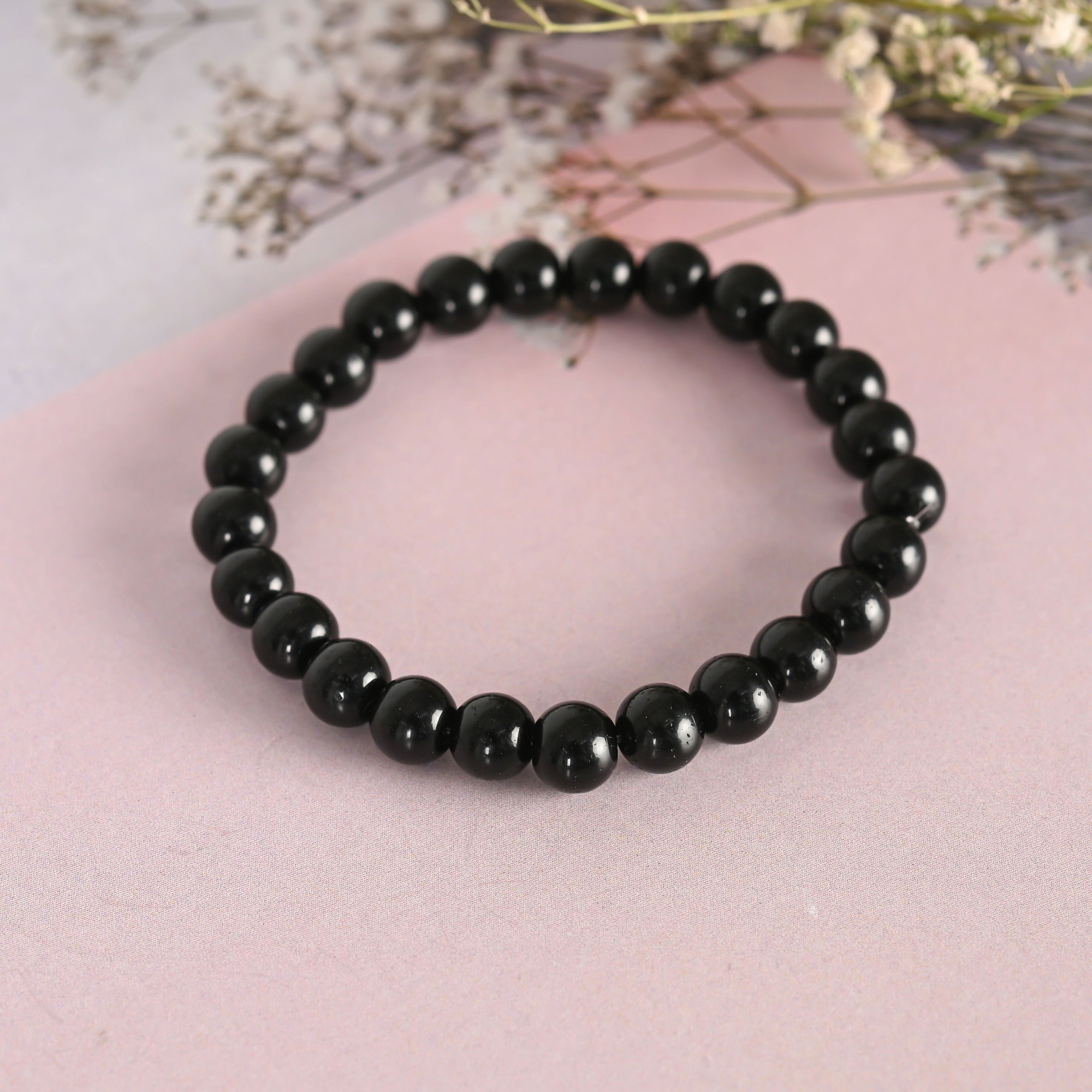 NVR Men & Women Transparent & White & Black Marbel Crystal Elasticated Bracelet