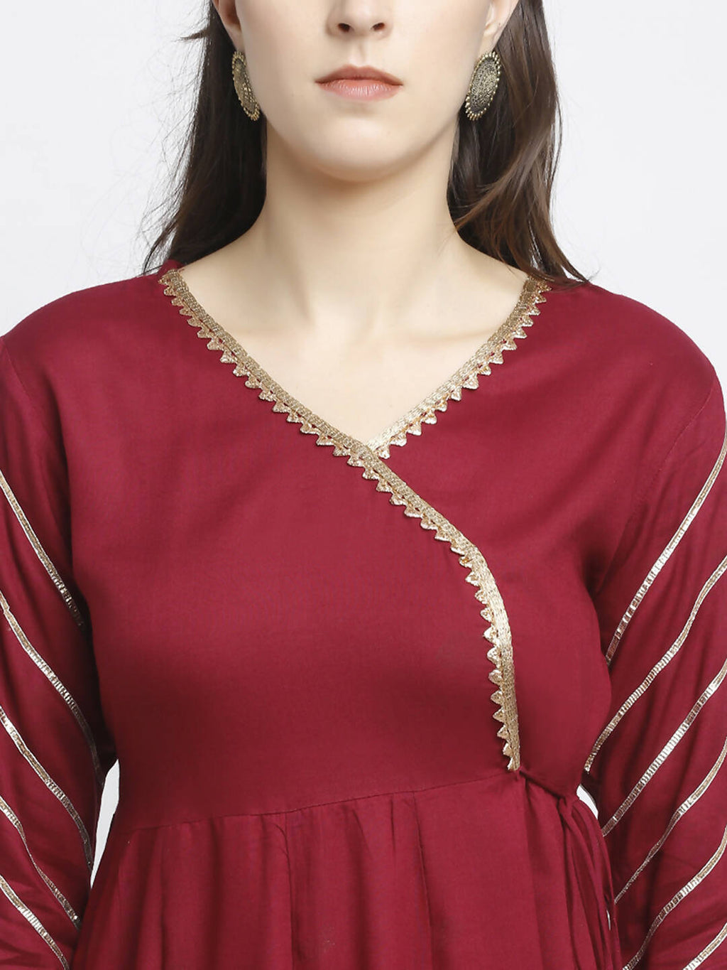 Rudra Bazaar Wine Angrakha Style Flared Anarkali Kurta with Pyjamas & Dupatta