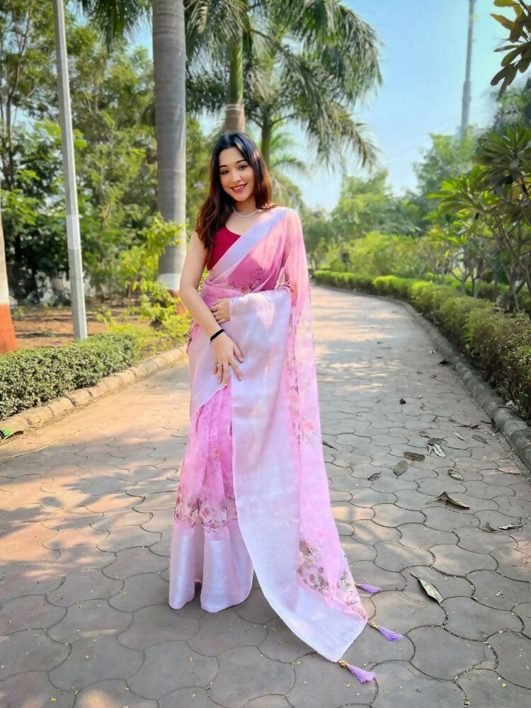 Vamsee Mehar Pink Organza Saree
