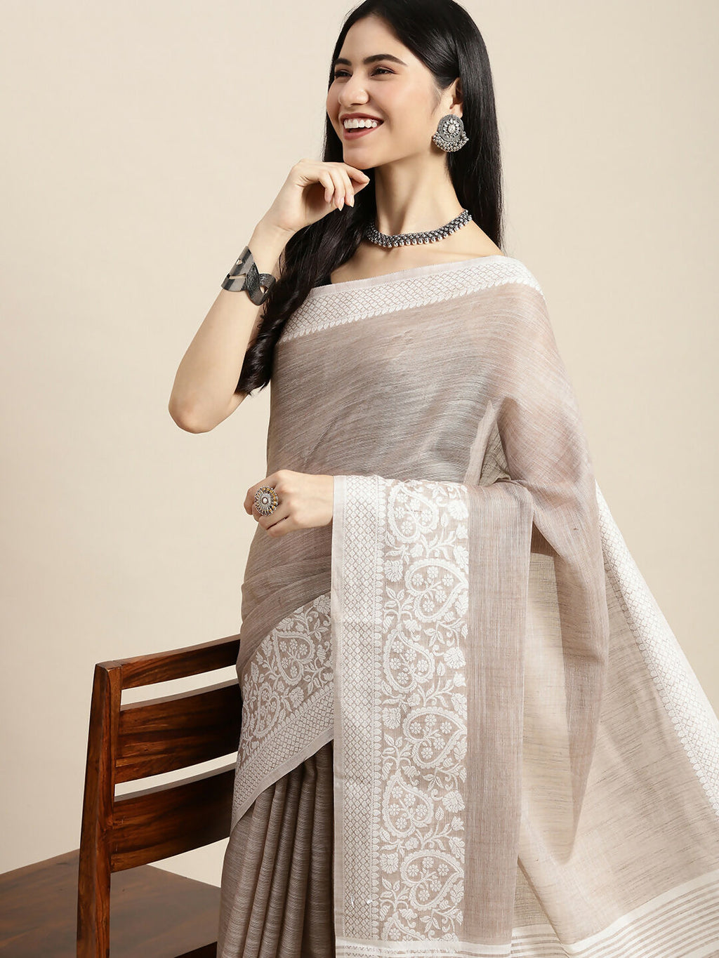 Shree Shyam Fashion Linen Beige Saree