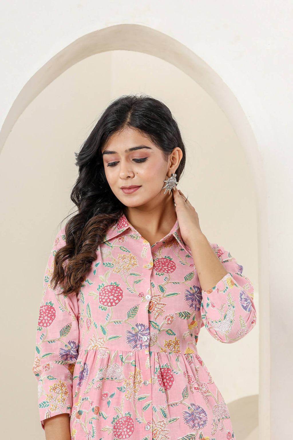 Kaajh Women's Baby Pink Printed Cotton Co-ord Set