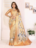 Joban Fashion Golden Cranes Patterns Banarasi Silk Sarees