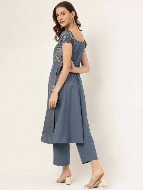 FIORRA Women's Grey Poly Crepe A-Line Kurta Set