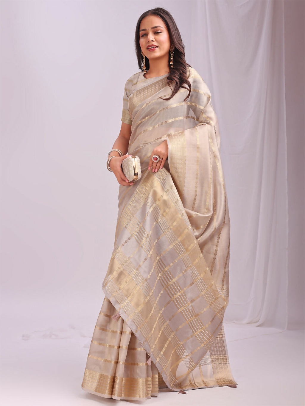 Shree Shyam Fashion Organza Cream Saree