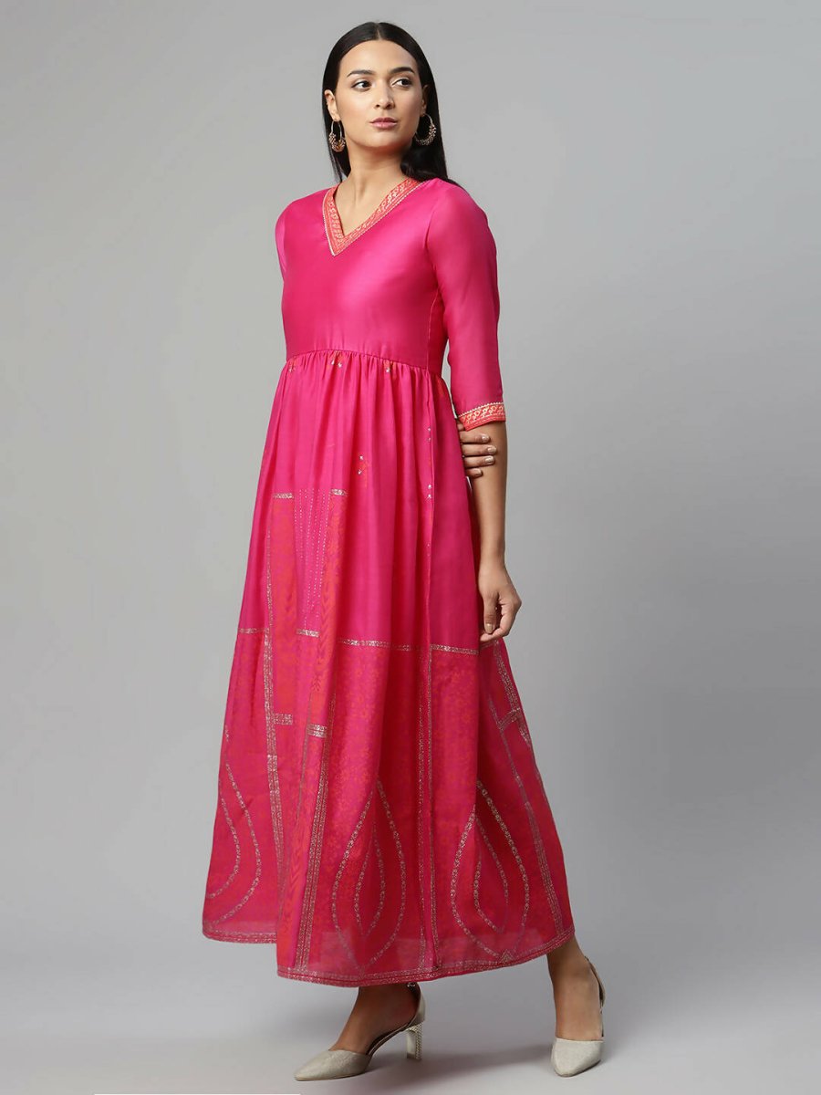 Ahalyaa Womens Pink Crepe Printed Dress
