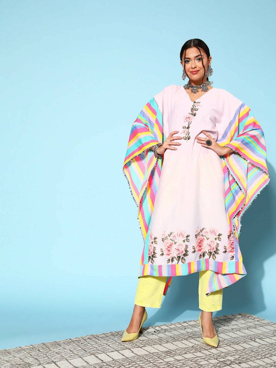 Ahalyaa Women Lovely Pink Crepe Vacation Stripes Kurta