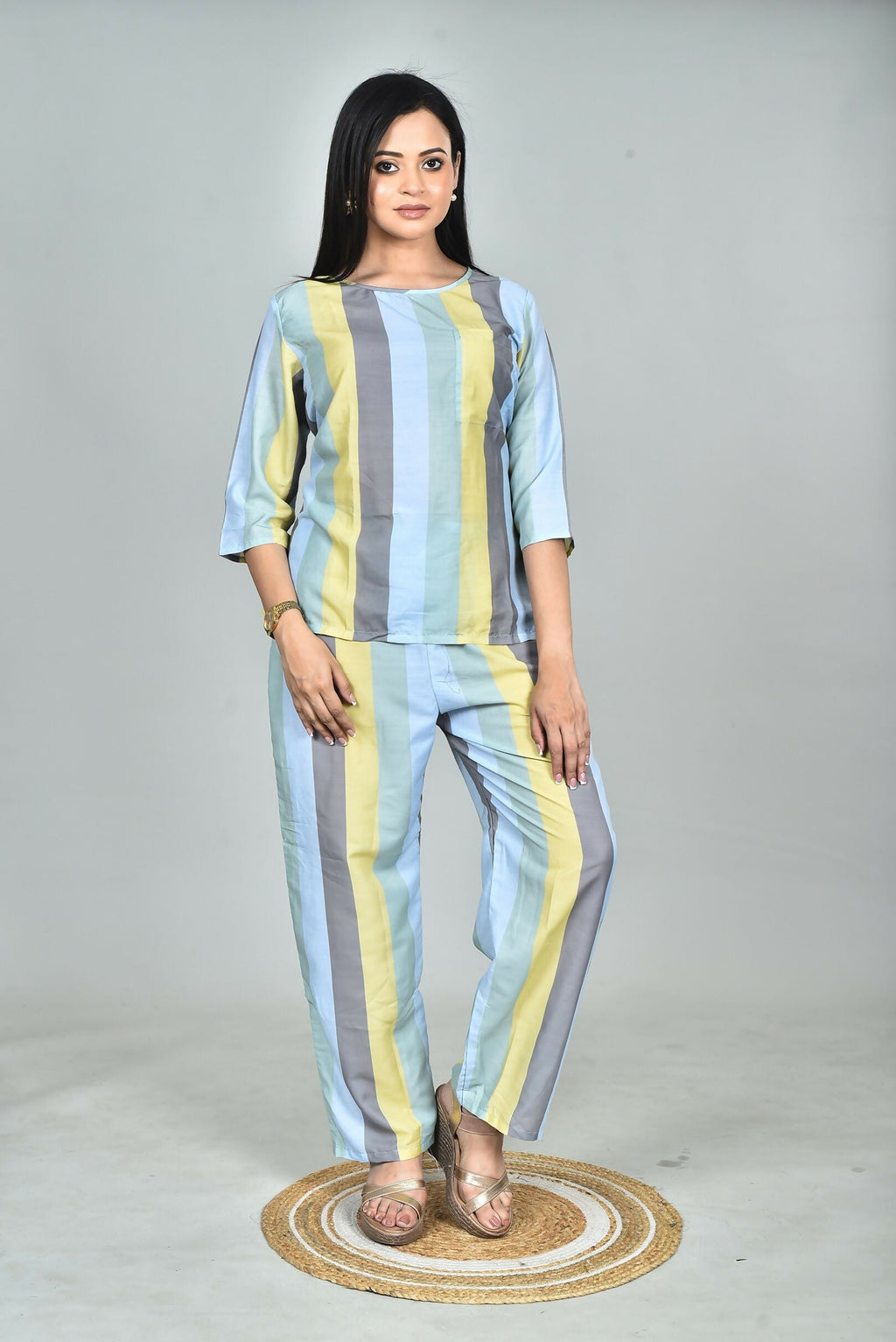 Morchari Digital Print Semi Muslin Co-Ord Set Top & Trouser-Multicolor