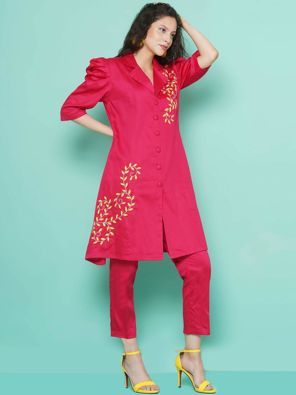 Women Republic Pink Cotton Silk Embroidered and Embellished Coord Set