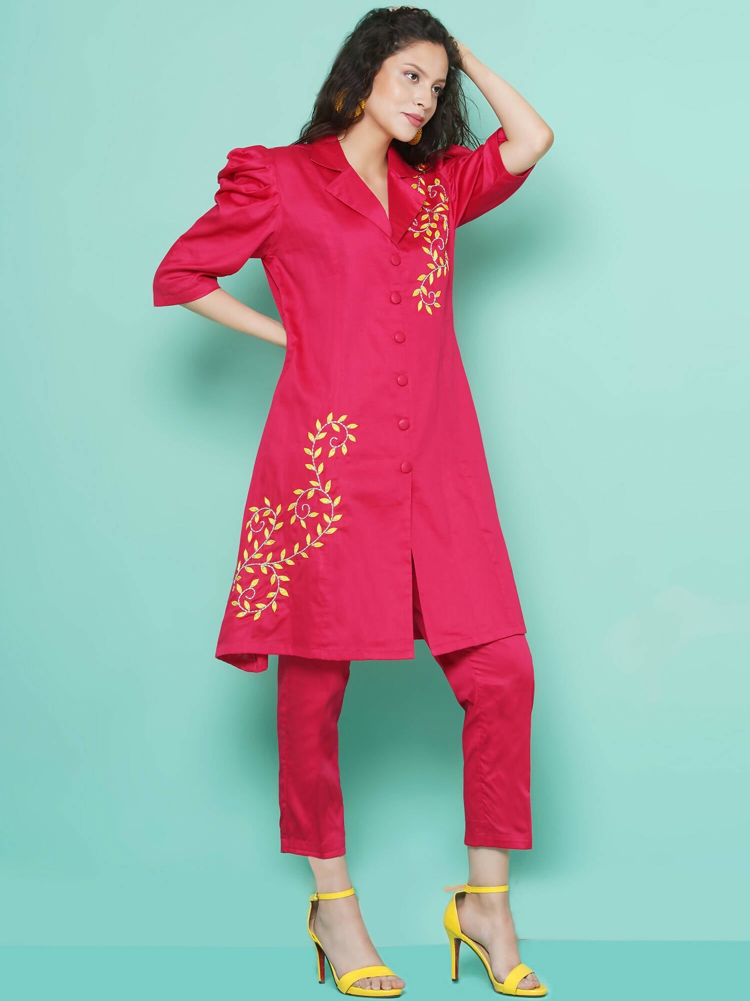 Women Republic Pink Cotton Silk Embroidered and Embellished Coord Set