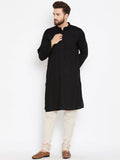 Even Apparels Black Pure Cotton Band Collar Men's Kurta