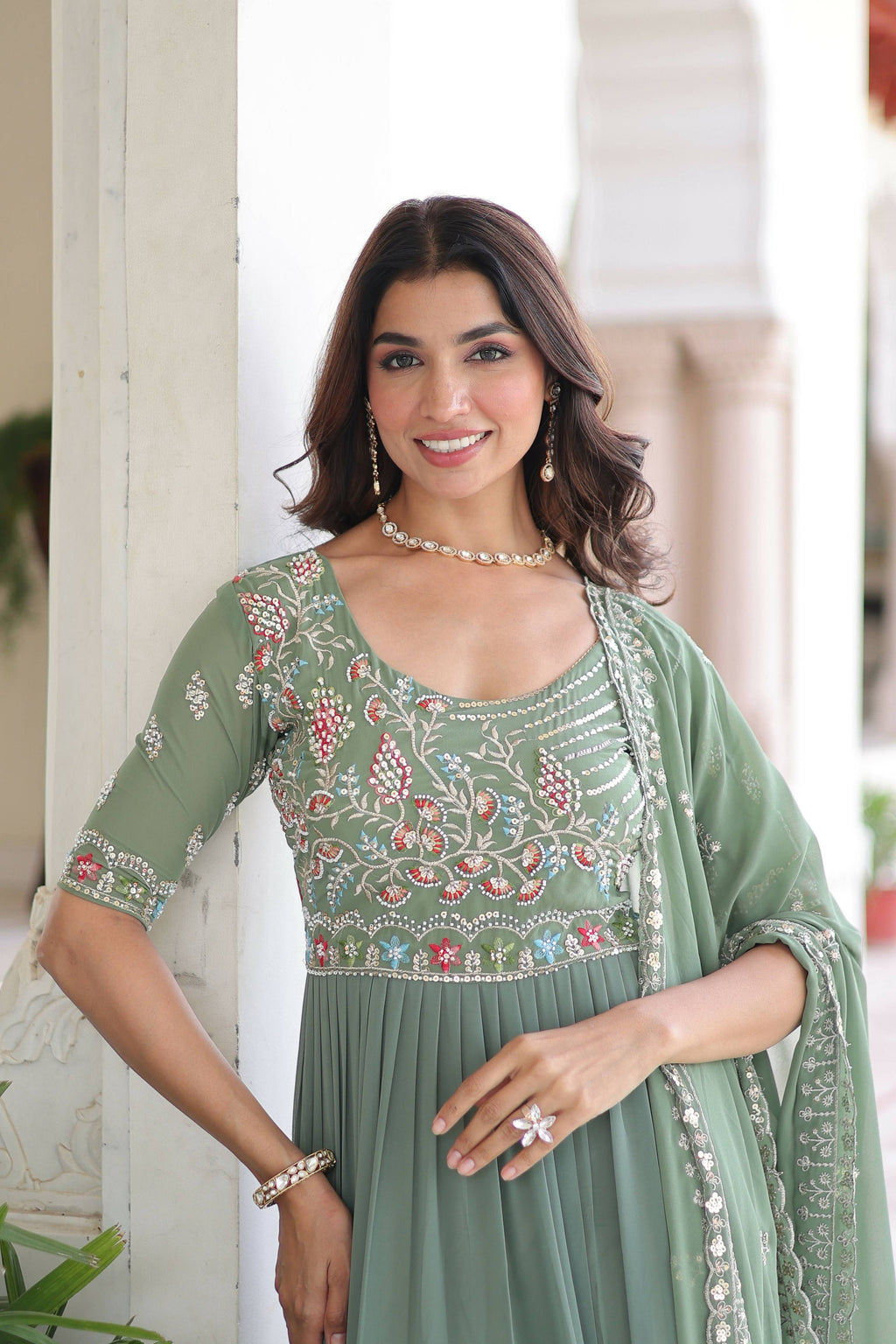 Joban Fashion Pista Readymade Kurta Set With Sequence embroidery Work