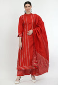 Women's Red Polysilk Suit With Siver Gota Work Enhanced With Gota Work On Dupatta - G & A Apparels