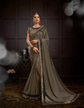 Dark Cream Satin Georgetteresham , Cord And Sequins Embroidery, Frill Details Saree - Norita Hit