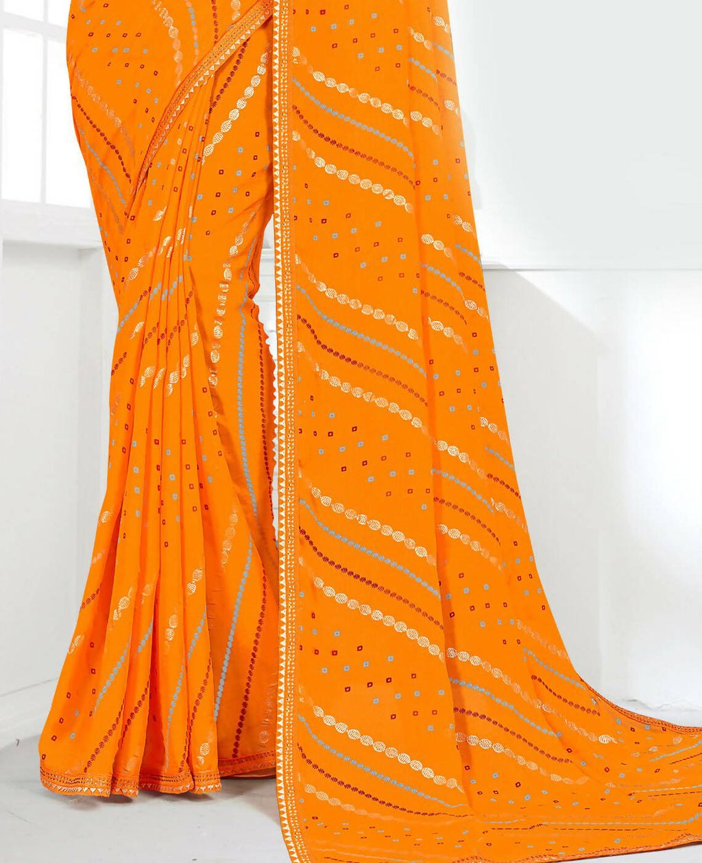 Mustard Georgette Bandhani Printed Saree With Unstitched Blouse Piece - Jyoti