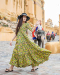 Designer Partywear Printed Yellow Pure Maslin Gown - Anbazaar