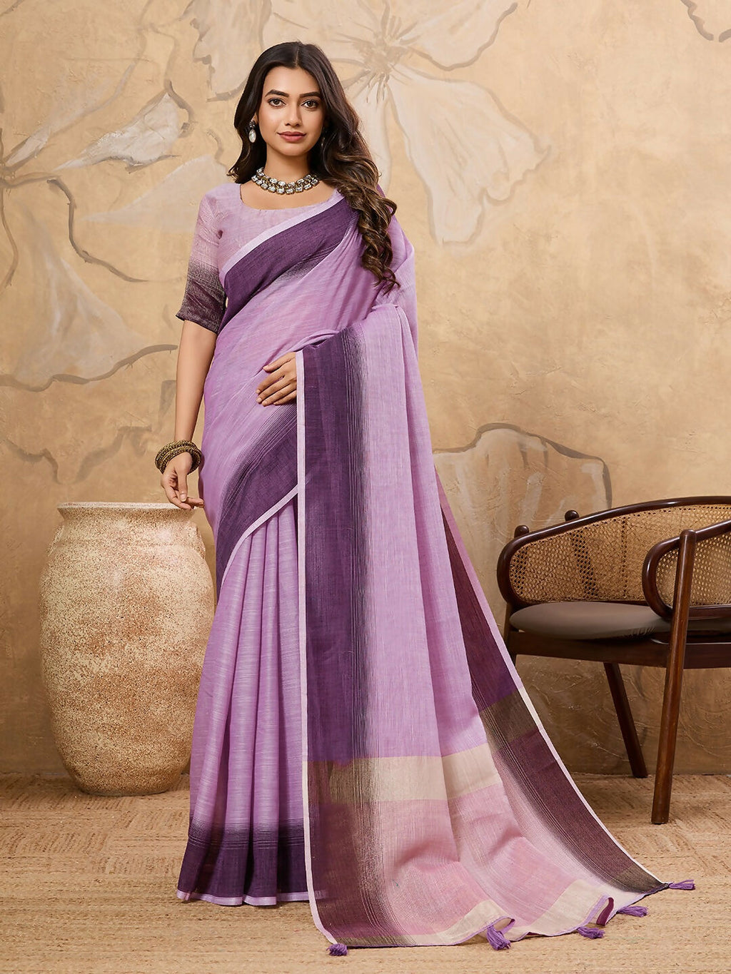 Shree Shyam Fashion Purple Linen Saree