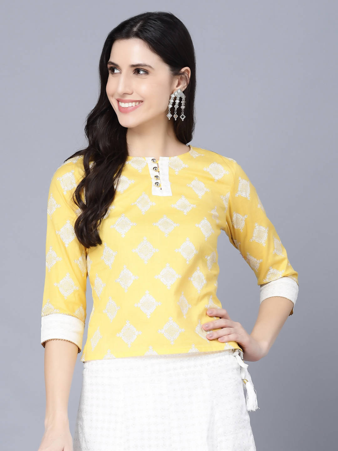 Myshka Yellow White Printed Ready to Wear Lehenga
