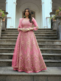 Pink Butterfly Net Anarkali Embroidered Kurta Set - Aadishri