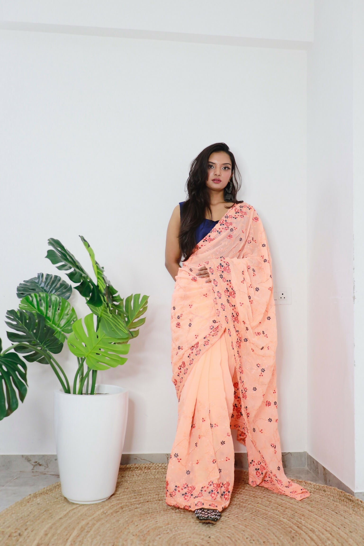 Vamsee Era Peach Georgette Saree