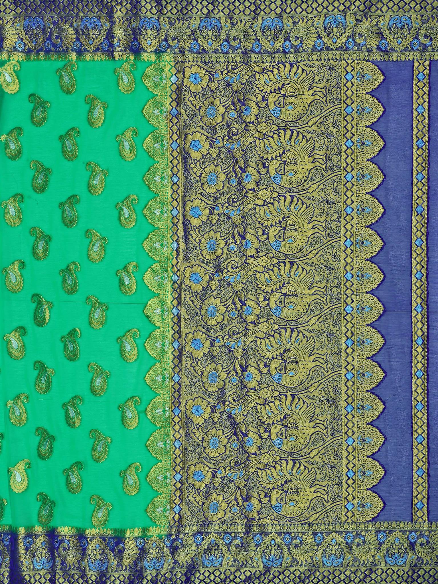 Mimosa Women's Green Banarasi Chiffon Saree