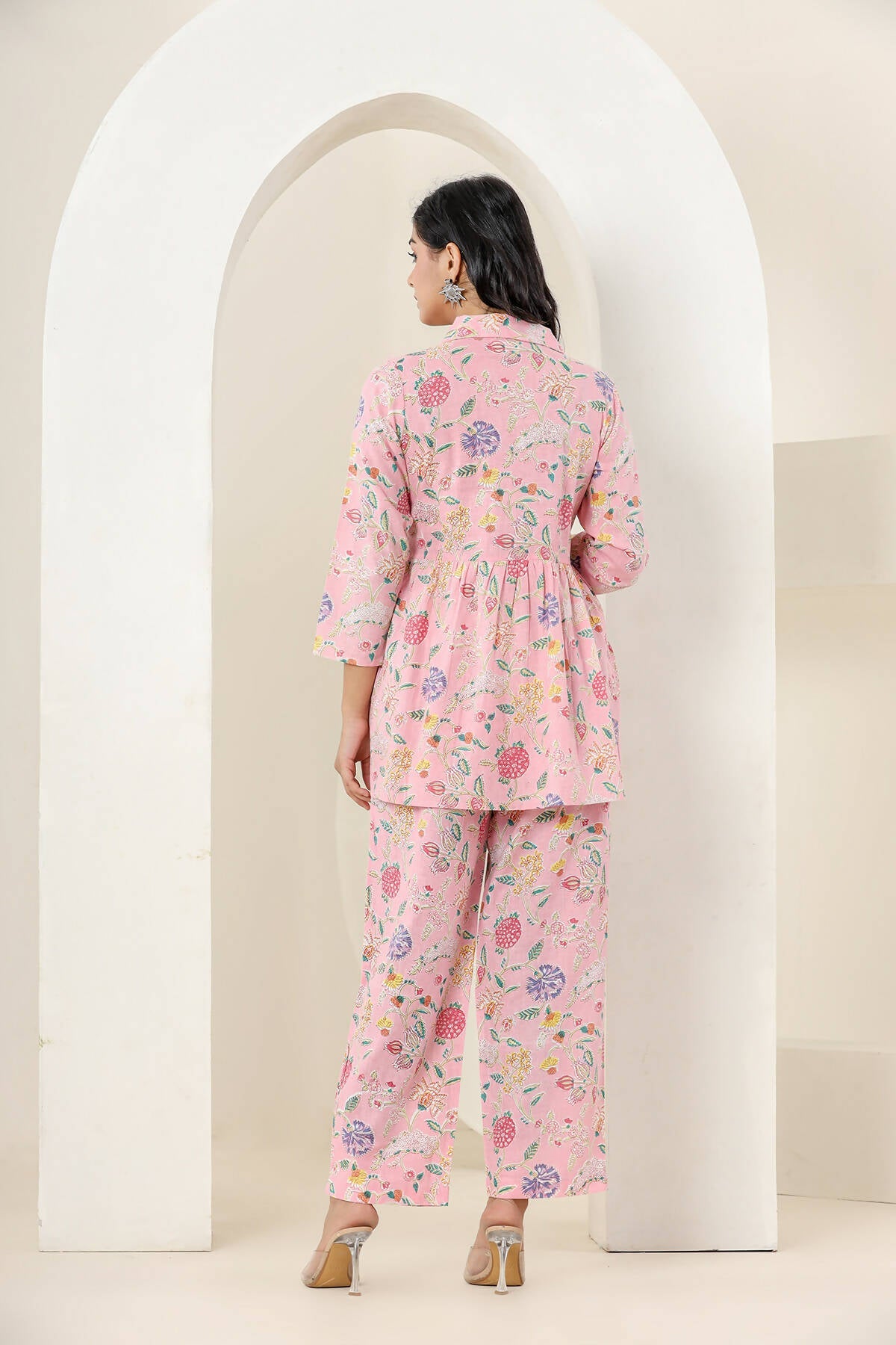 Kaajh Women's Baby Pink Printed Cotton Co-ord Set