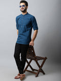 Even Apparels Navy blue Color Pure Cotton Men's Kurta With Side Placket (CHK1056)