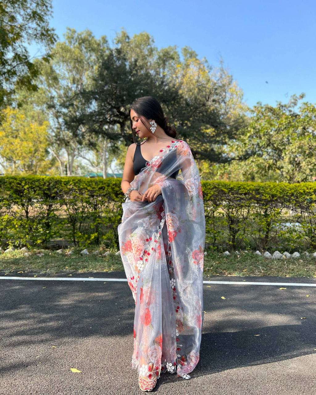 Vamsee Sia Grey Organza Saree