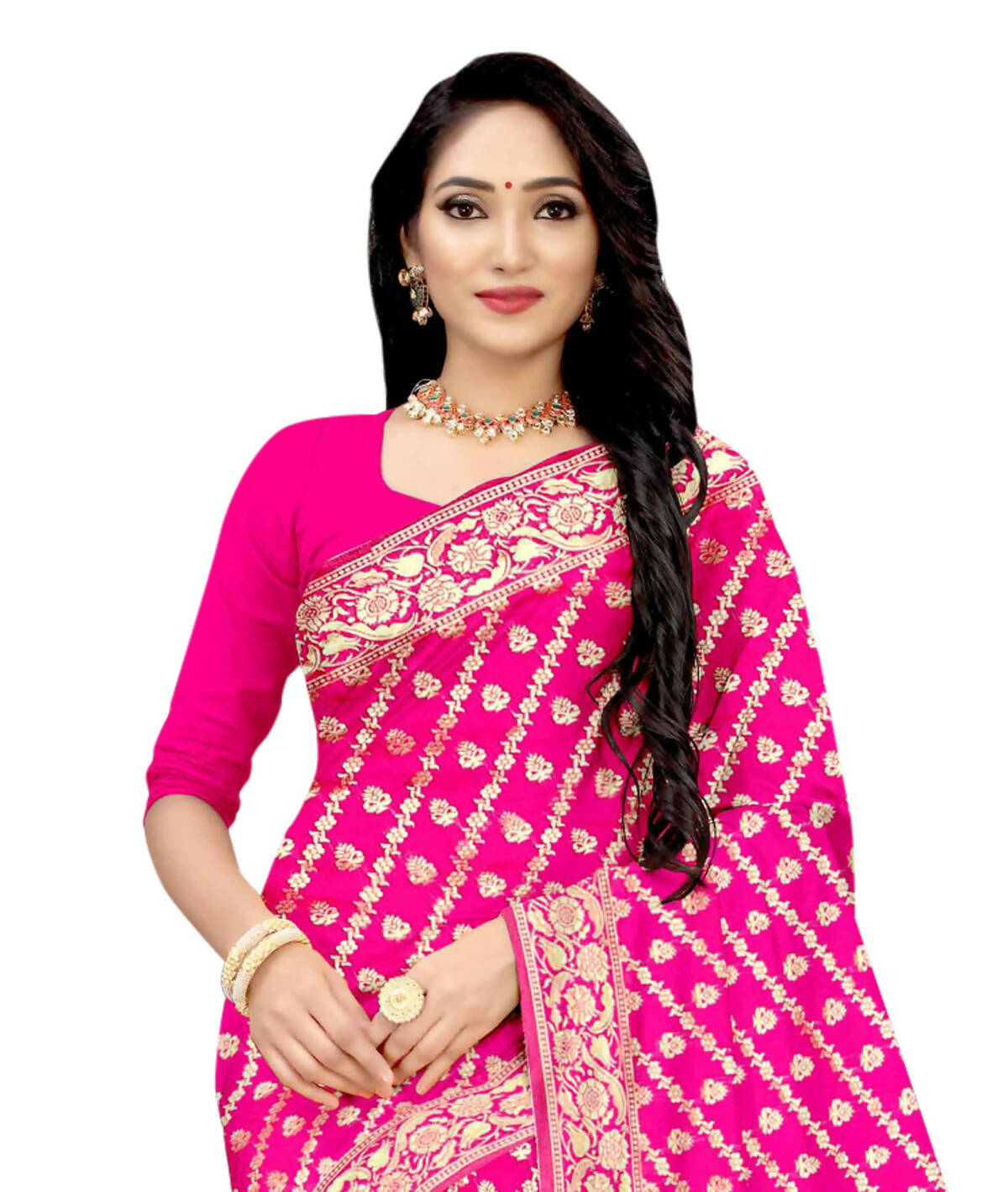 Vamika Weaving Banarasi Jacquard Saree - Pink