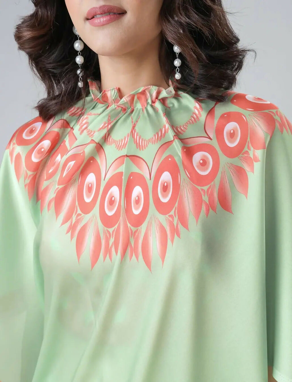 Vastranavya Mint Green & Coral Mandala Print Free Hand Ready to Wear Saree