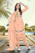 Jyoti Fashion Women's Peach Faux Georgette Heavy Embroidery and Moti Work Kurta Set