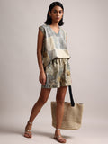 Zaccai Women's Grey Linen Striped Co-Ords