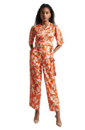 Zaccai Women's Orange Satin Abstract Co-ord Set