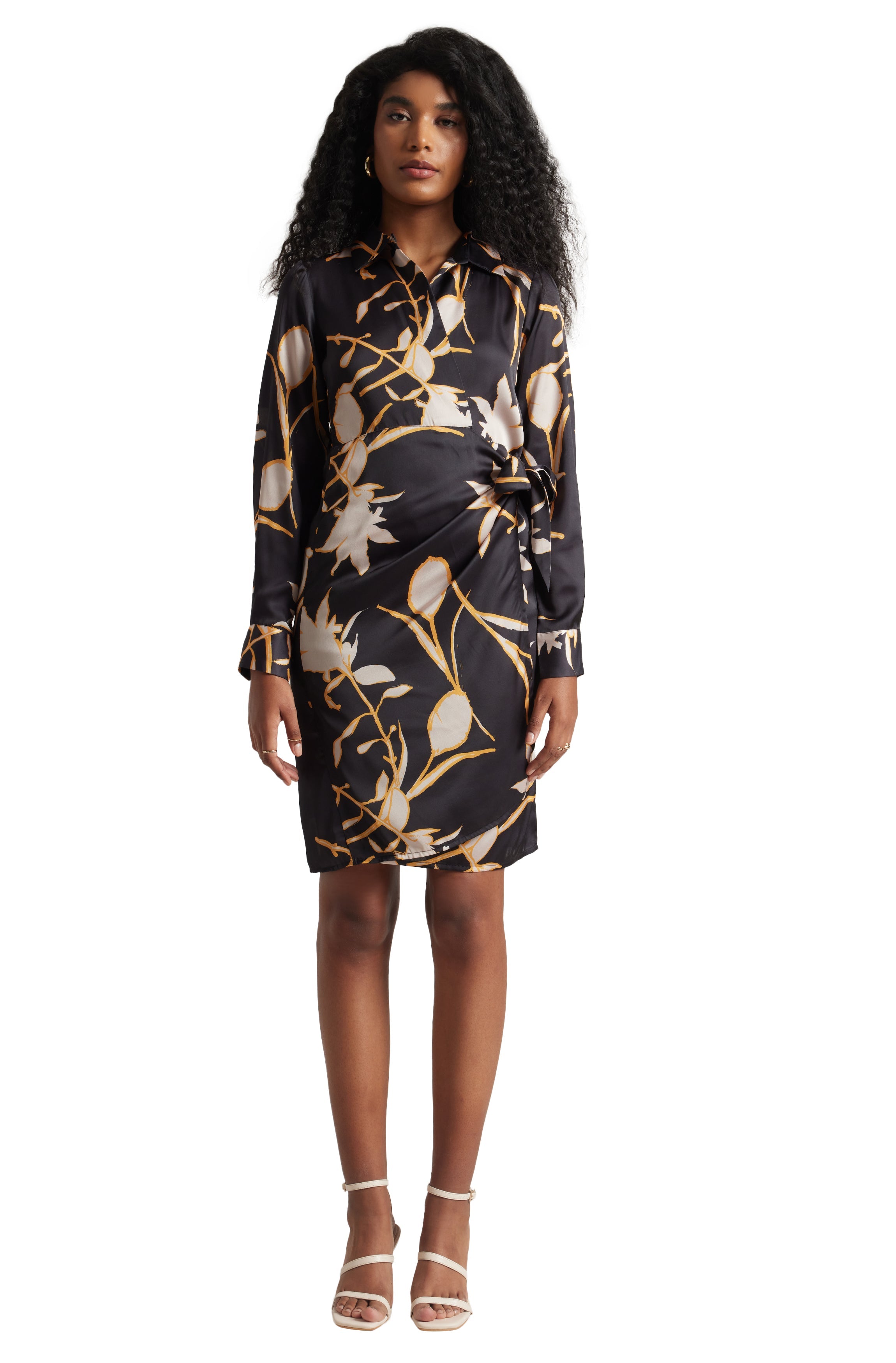 Zaccai Women's Black Satin Abstract Dress