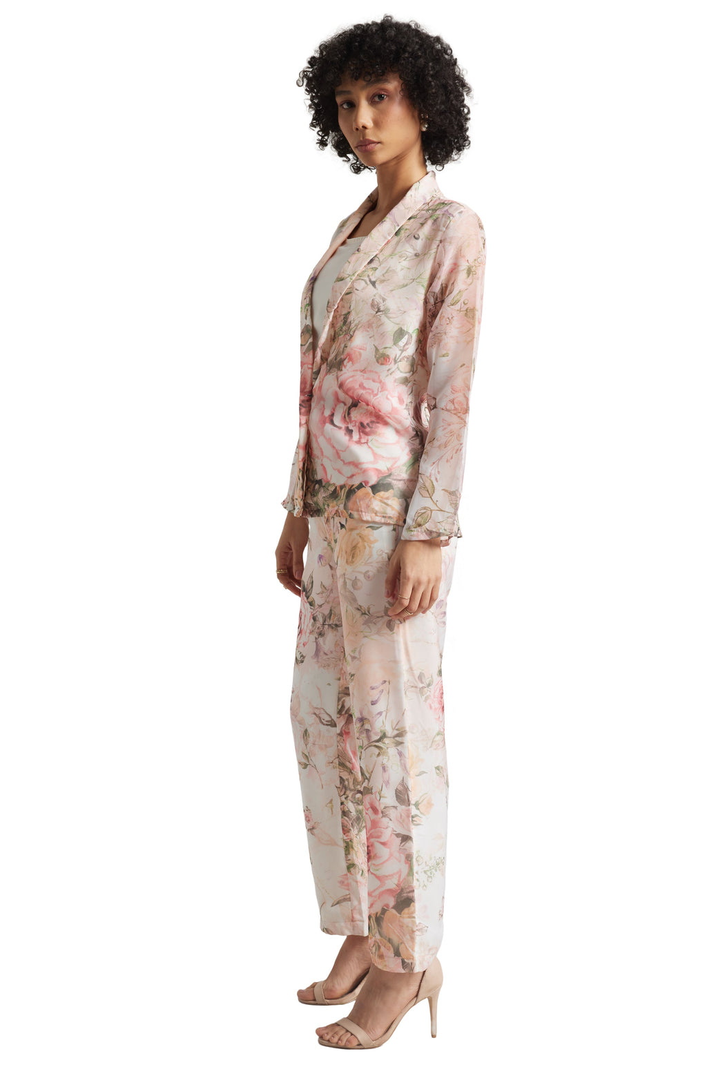 Zaccai Women's Beige Organza Floral Co-ord Set