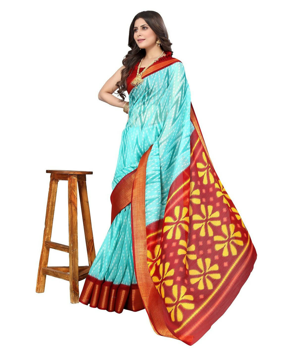 Vamika Cotton Sky Blue Jari Border Bollywood Style Saree (DINO SKY BLUE)