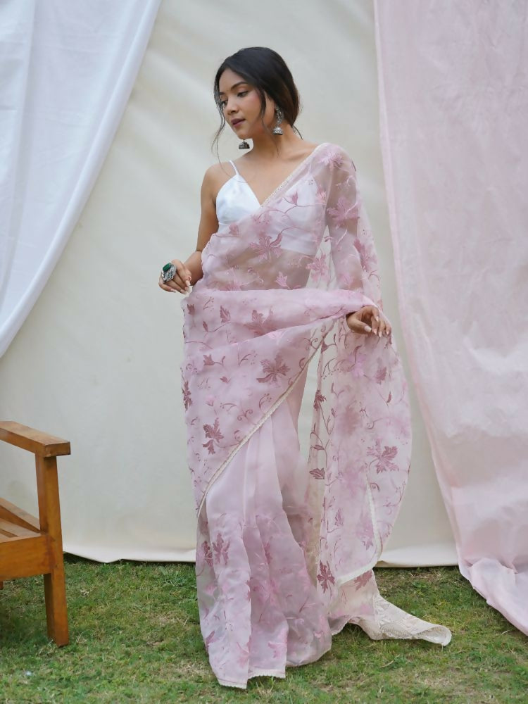 Vamsee Ishaq Baby Pink Organza Saree