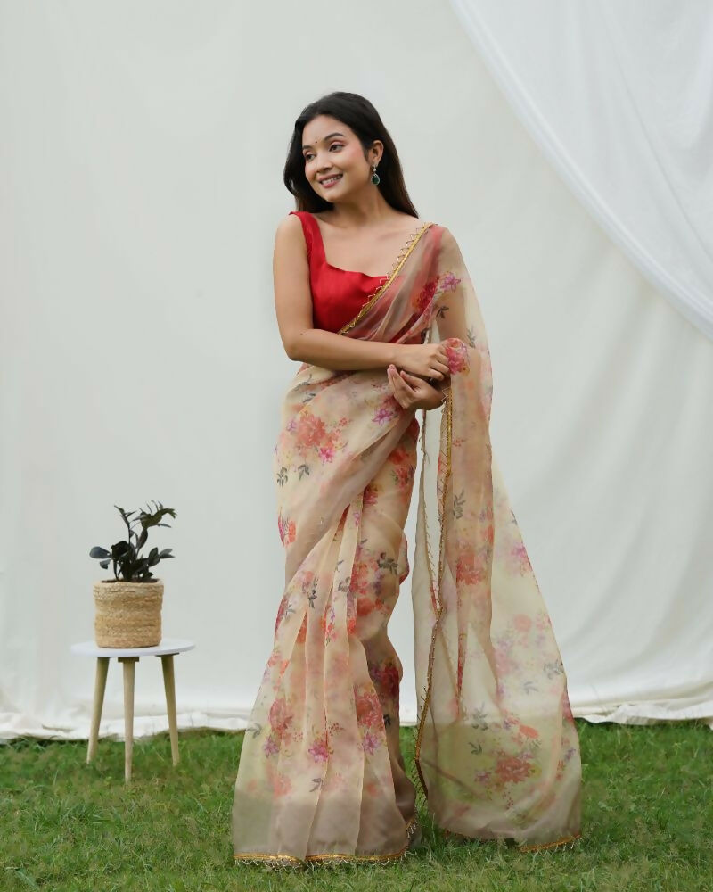 Vamsee Shanaya Brown Organza Saree