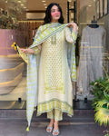 The52 Multi Women's Gorgeous Linen Silk Fabric Embroidered Work Straight Kurta Pant and Dupatta Set